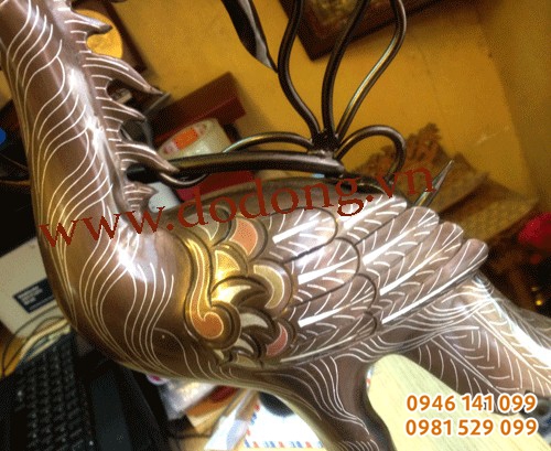 Thân hạc đồng khảm ngũ sắc tinh xảo