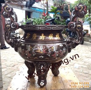 Lư đồng ngũ sắc khảm 5 chữ vàng thờ cúng công đức