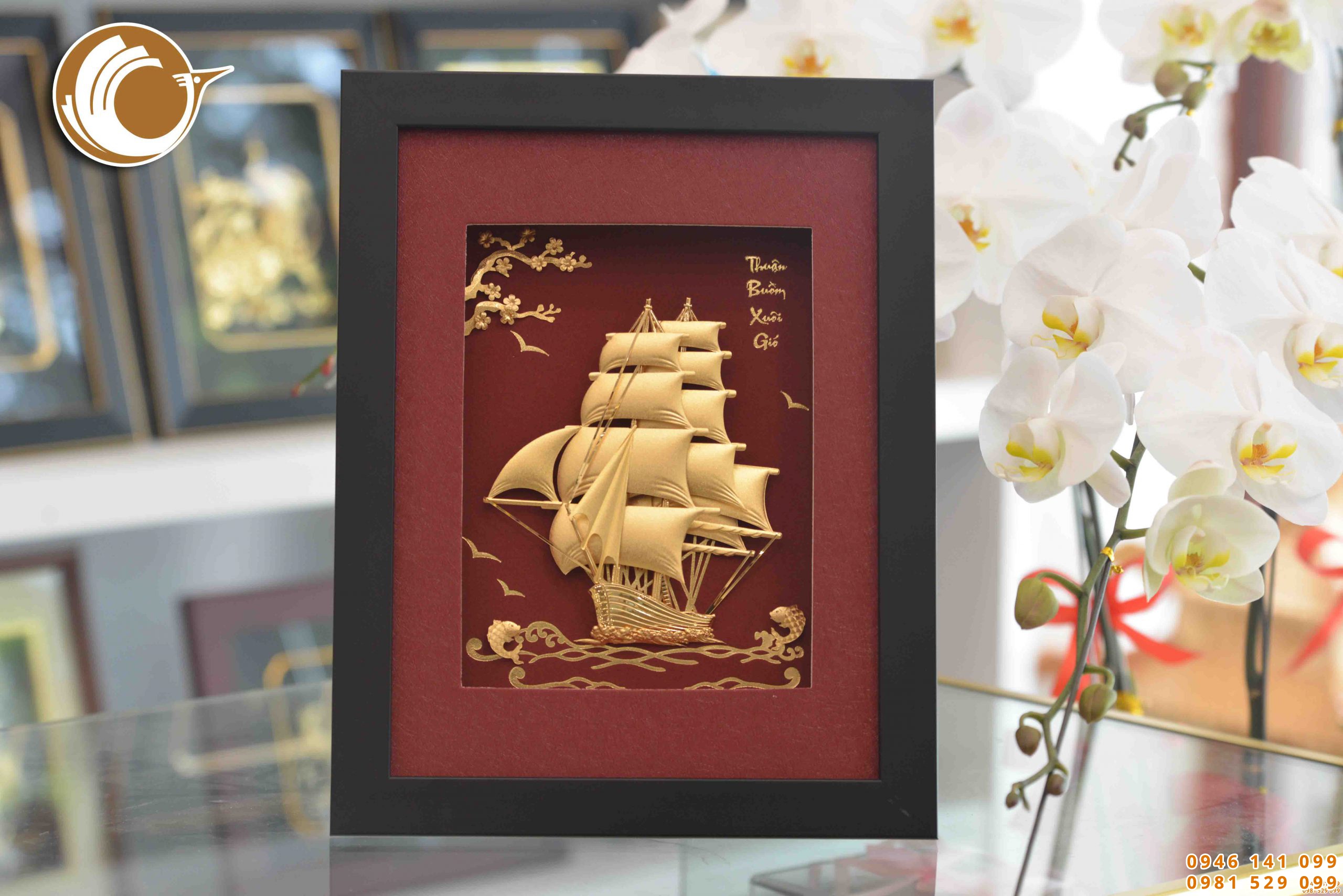 Quà tặng tranh thuyền buồm vàng lá 24k- quà tặng khai trương ý nghĩa