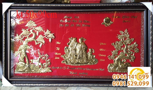 Tranh đồng chạm hình 2 ông bà 50x90cm