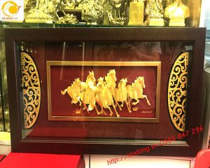 Tranh bát mã, mã đáo thành công bằng vàng lá 24k