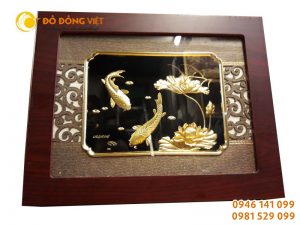Tranh cá chép dát vàng 9999 quà tặng mạ vàng 24k