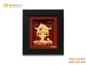 Tranh Chùa Một Cột dát vàng 9999