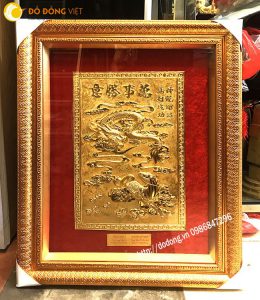 Tranh đồng mạ vàng Thần long khai lộ