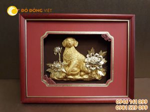 Tranh đồng linh vật tuổi Tuất dát vàng, quà tặng cho người tuổi Tuất