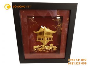 Tranh chùa một cột, quà tặng lưu niệm tranh đồng chùa một cột dát vàng