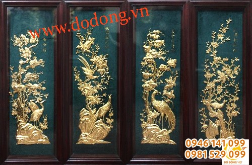 Tranh đồng tứ quý mạ vàng 24k