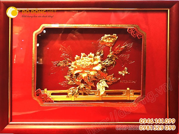 Tranh vàng hoa mẫu đơn phong thủy
