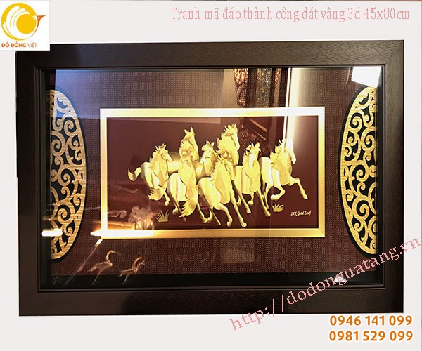 ý nghĩa bức tranh mã đáo thành công, tranh bát mã đồ 42x18cm vàng lá nguyên chất