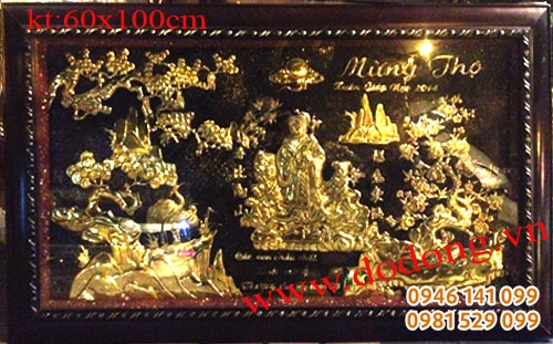 Tranh đồng mừng thọ cụ bà liền 60x100cm