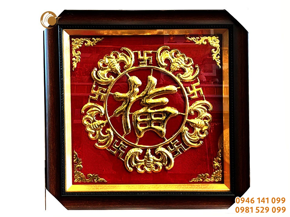 Tranh ngũ phúc lâm môn mạ vàng khung 60 cm