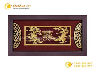 Tranh long phụng chữ hỷ bằng vàng