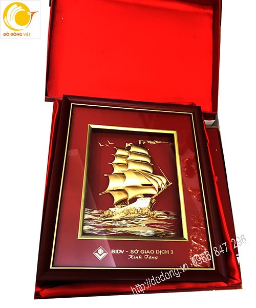 tranh thuyền buồm vàng lá 3d cao cấp quà tặng bidv