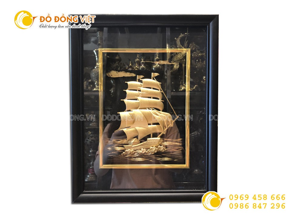 Tranh dát vàng thuyền buồm khung 27×34 cm đẹp