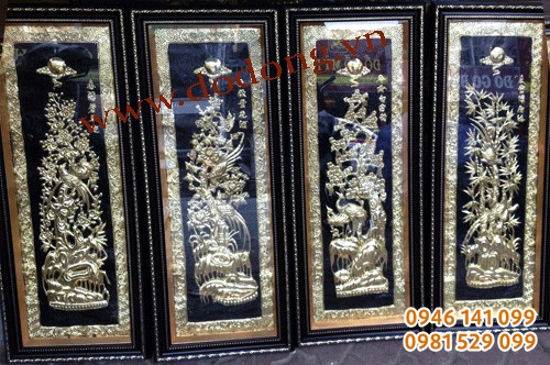 Tranh đồng tứ quý mạ vàng 24k