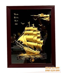 Tranh thuyền buồm vàng lá 24k cao cấp