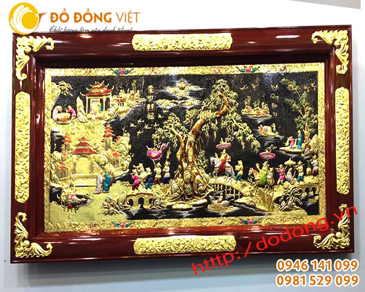 Tranh đồng: tranh vinh quy, cá chép hoa sen, đồng quê đồng vàng
