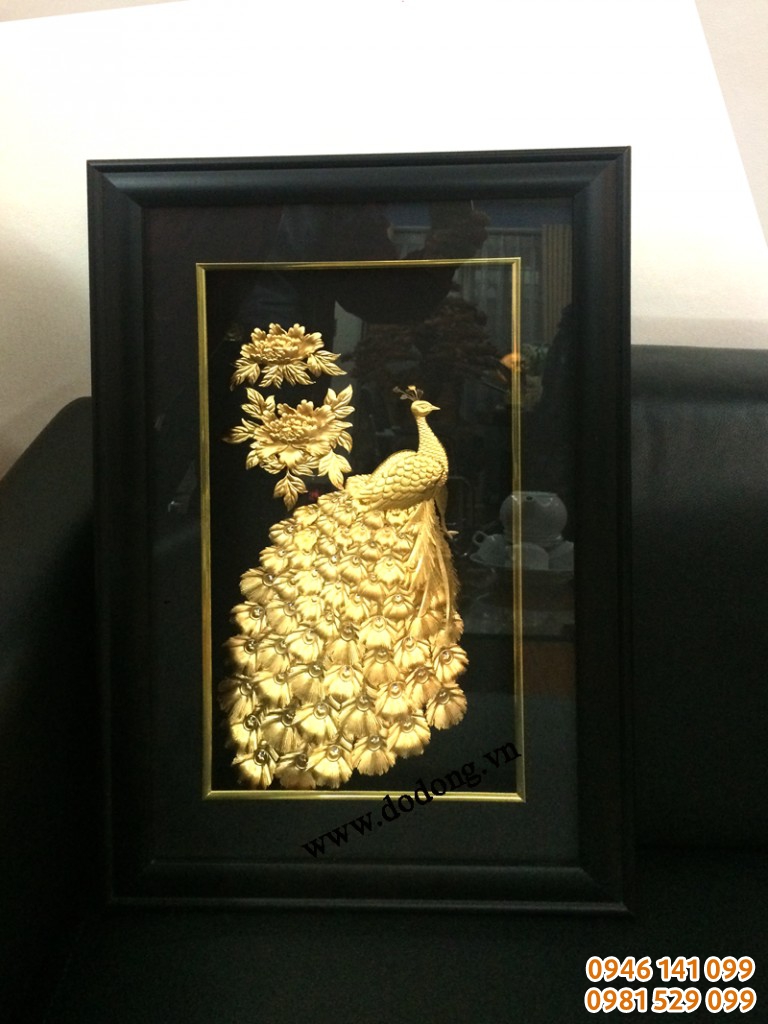 Tranh phượng hoàng vàng lá 3d trang trí nội thất