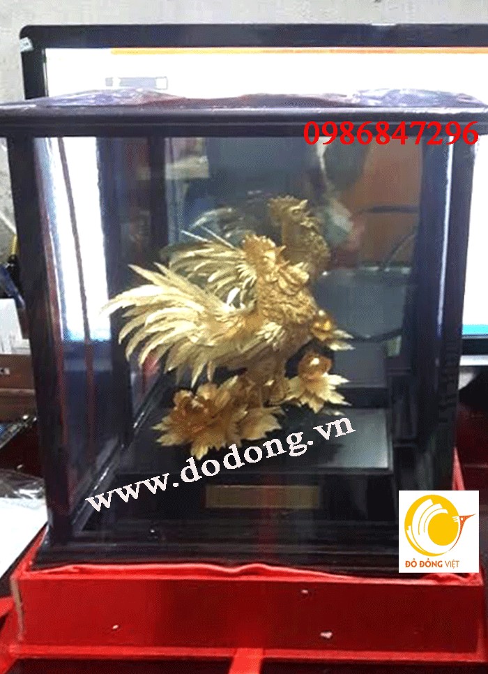 Biểu tượng gà trống 3d dát vàng 9999 làm quà biếu, quà tết, quà tặng phong thủy víp nawm2017 đinh dậu