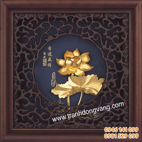 Tranh hoa sen quà tặng dát vàng 24k 20cm
