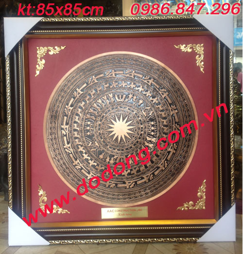 Mặt trống đồng đúc đóng khung 95cm, mặt trống đông sơn dk 60cm