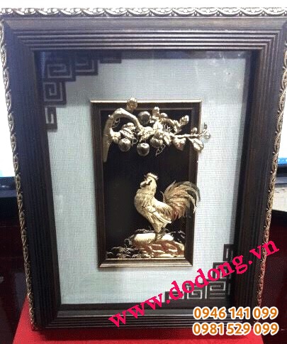 Tranh dát vàng gà trống phong thủy năm 2017 làm quà tặng cao cấp 26x31cm