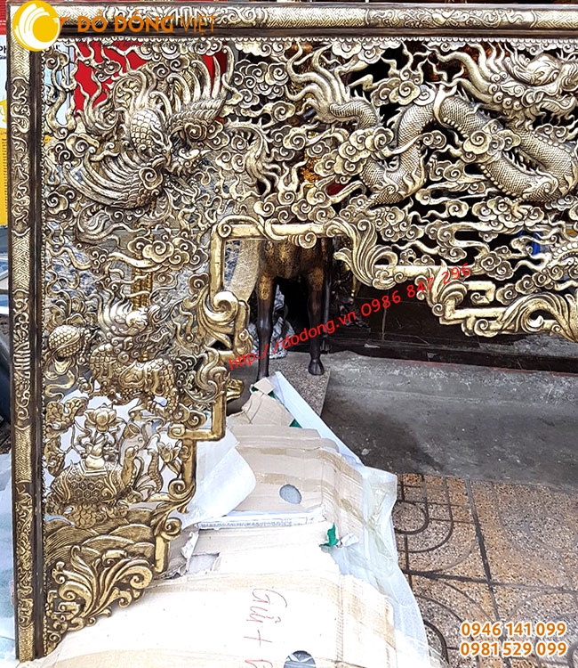 Họa tiết rồng phượng nổi 3d tinh xảo từng chi tiết, sản phẩm bằng đồng vàng hun màu