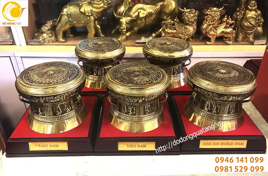 Trống đồng đông sơn cổ đúc tinh xảo dk 15cm làm đồ lưu niệm tuyệt mỹ