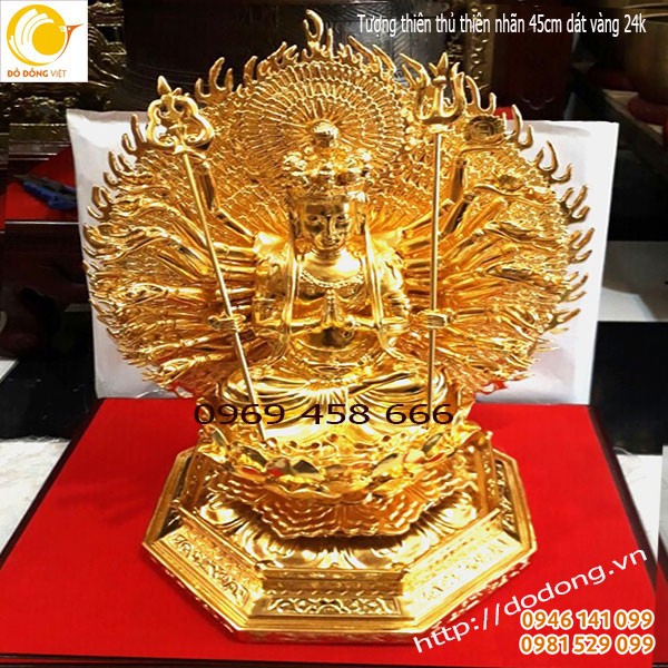 Tượng phật chuẩn đề 45cm đồng dát vàng 24k cao cấp