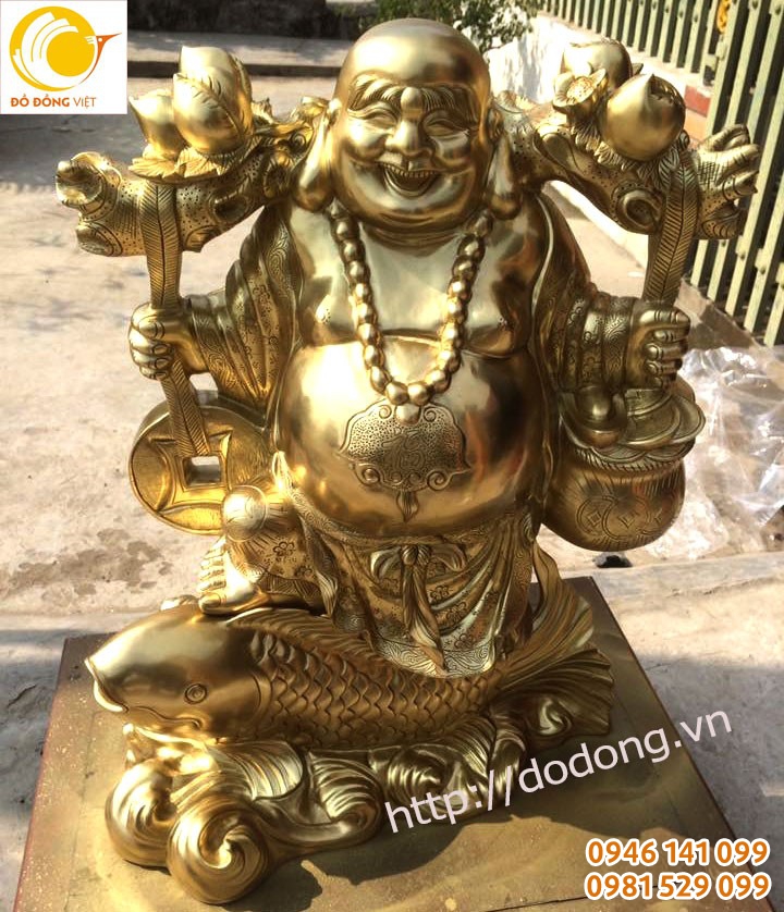 Tượng di lạc cá chép gánh vàng 61cm