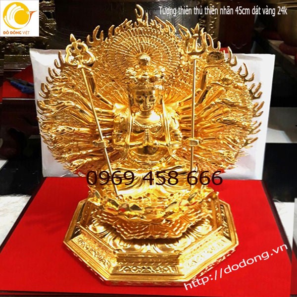 Tượng chuẩn đề, thiên thủ thiên nhãn 45cm dát vàng 24k