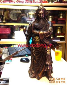 Tượng quan công cầm đao vuốt râu đồng hun 50cm tượng phong thủy