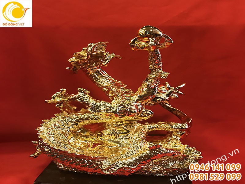 tượng rồng phong thủy mạ vàng 25cm để bàn