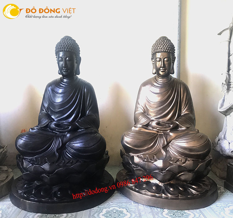 Tượng đồng phật thích ca hun màu đen giả cổ, màu đồng nâu đỏ cao 108cm