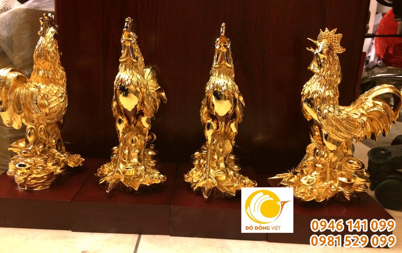 tượng con gà trống phong thủy mạ vàng 24k