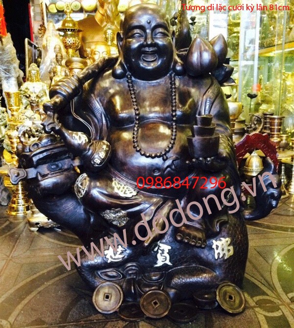 Tượng đồng di lặc cưỡi kỳ lân đồng cao 81cm đúc đồng