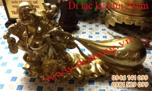 Tượng di lạc kéo túi tiền vàng bằng đồng tượng di lặc