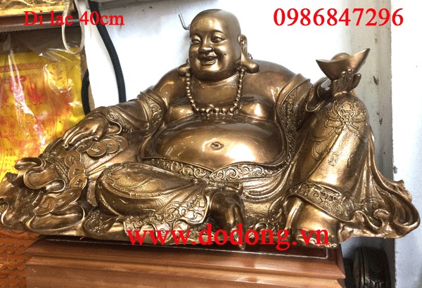 Đúc tượng di lặc đồng đỏ hun, di lặc mạ vàng 40cm