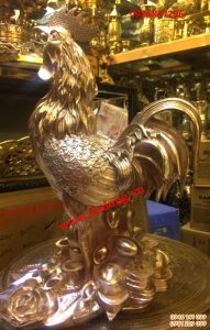Tượng gà đồng đứng tiền vàng 42cm đồng tinh chất
