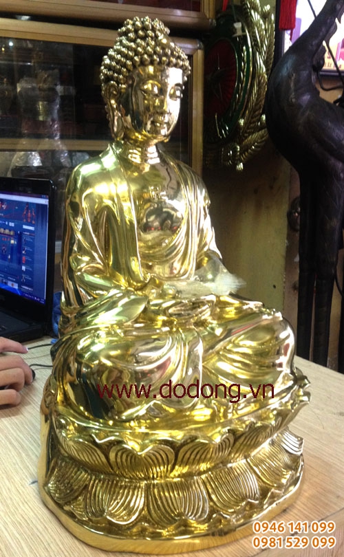 Tượng phật adida đồng vàng đúc tinh xảo - cao 42c