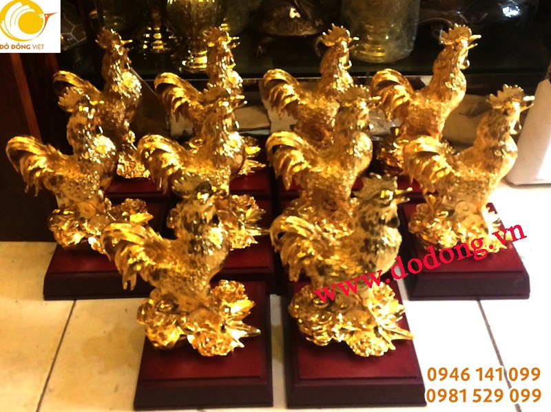 Tượng gà đồng mạ vàng phong thủy