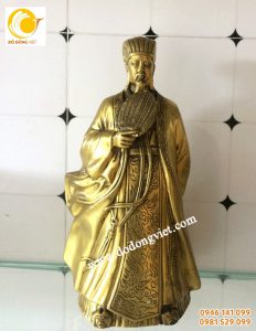 Tượng đồng khổng minh gia cát lượng 26cm đồng vàng để bàn