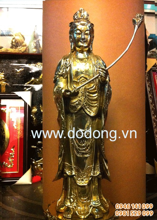 Tượng đồng phật bà quan âm đứng cao 48,55,62,68,81,108cm đúc đồng vàng nguyên chất