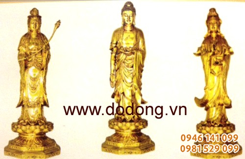 Bộ tượng phật tam thánh tây phương cao 47,81,108cm đúc đồng nguyên chất