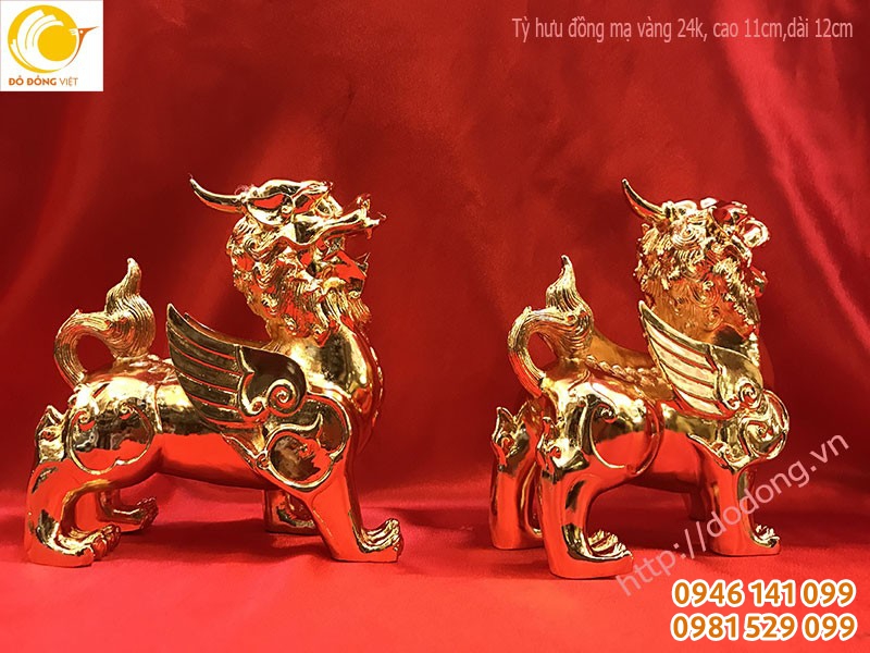 tỳ hưu đồng mạ vàng 24k 11,13cm