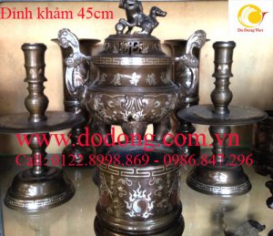 Đỉnh đồng tam sự cao 50cm đồng khảm đồng tam khí