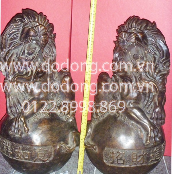Đôi sư tử đồng cao 50cm đúc nguyên khối