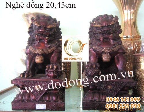 Đôi nghê sư tử cao 45cm đồng mắt cua giả cổ