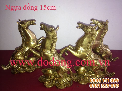 Gía tượng ngựa đồng thỏi vàng 15cm